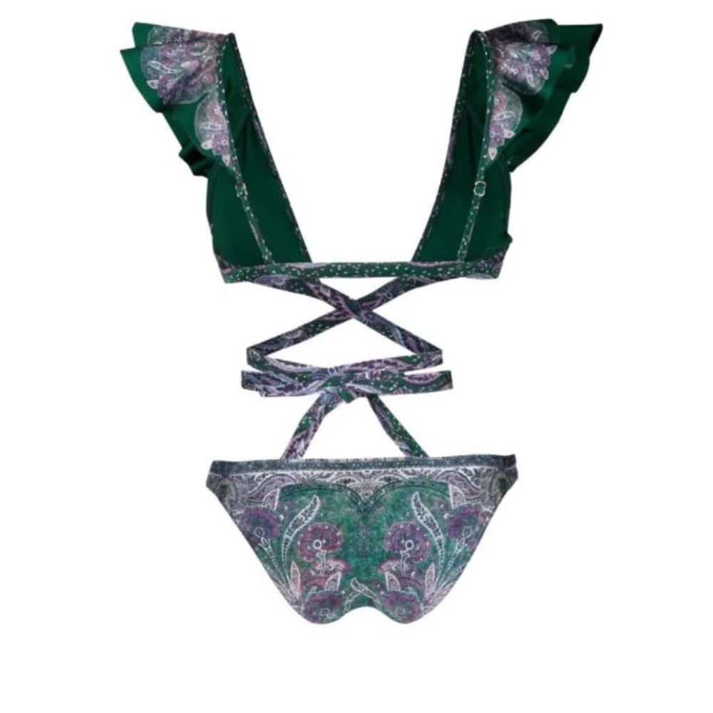 Zimmermann Green Paisley Ruffle Wrap Bikini - Picture 4 of 6